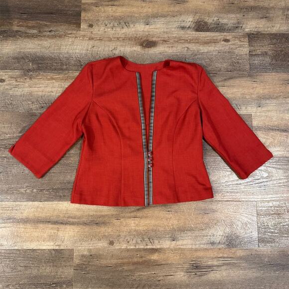 Handmade Red Blazer Jacket 3/4 Sleeve Stylish Button Detail Western 36" Bust - Picture 1 of 7